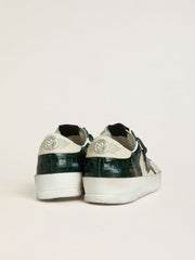 Golden Goose Men's Stardan LTD in cream leather with green crocodile-print leather star and inserts