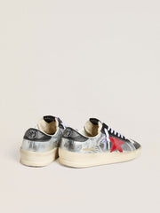 Golden Goose Men’s Stardan in laminated silver nylon with burgundy suede star