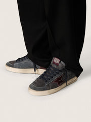 Golden Goose Men's Stardan LTD in anthracite nubuck and blue suede with metallic leather star