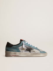 Golden Goose Men's Stardan in distressed mesh and petrol-colored upper