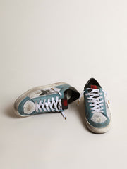 Golden Goose Men's Stardan in distressed mesh and petrol-colored upper