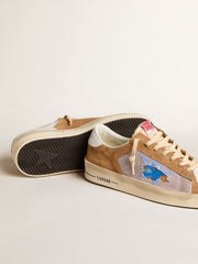 Golden Goose Men's Stardan LTD in tobacco suede and mesh with blue star and leather heel tab