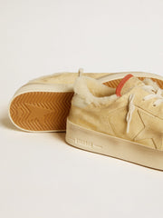 Golden Goose Stardan in beige suede with leather heel tab and shearling lining