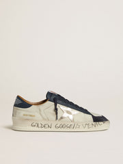 Golden Goose Men's Stardan in nubuck with metallic leather star and blue nappa heel tab