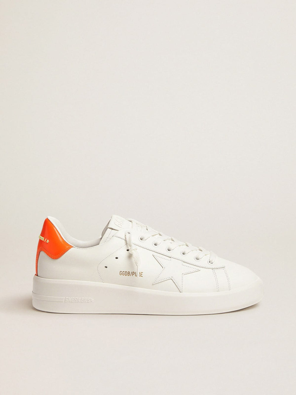 Golden Goose White Purestar sneakers with fluorescent orange heel tab
