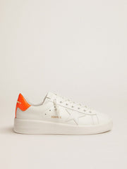 Golden Goose White Purestar sneakers with fluorescent orange heel tab