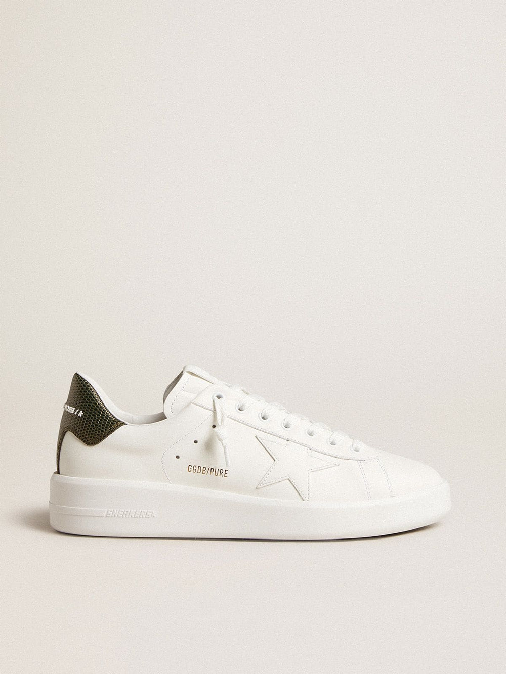 Golden Goose Men's Purestar with white leather star and dark green heel tab