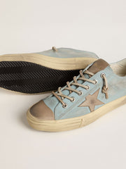 Golden Goose Men's V-Star in light blue canvas with dove-gray leather star