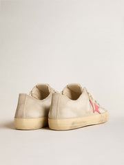 Golden Goose Men's V-Star in light gray canvas with a red leather star