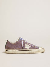 Golden Goose Men’s V-Star LAB in lilac leather and glitter with white star and silver glitter tongue