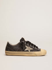 Golden Goose Men's V-Star in black canvas with ice-gray star and heel