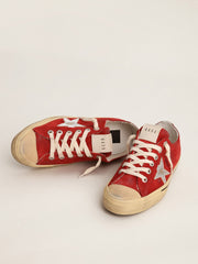 Golden Goose Men's V-Star in dark red suede with silver star and heel tab