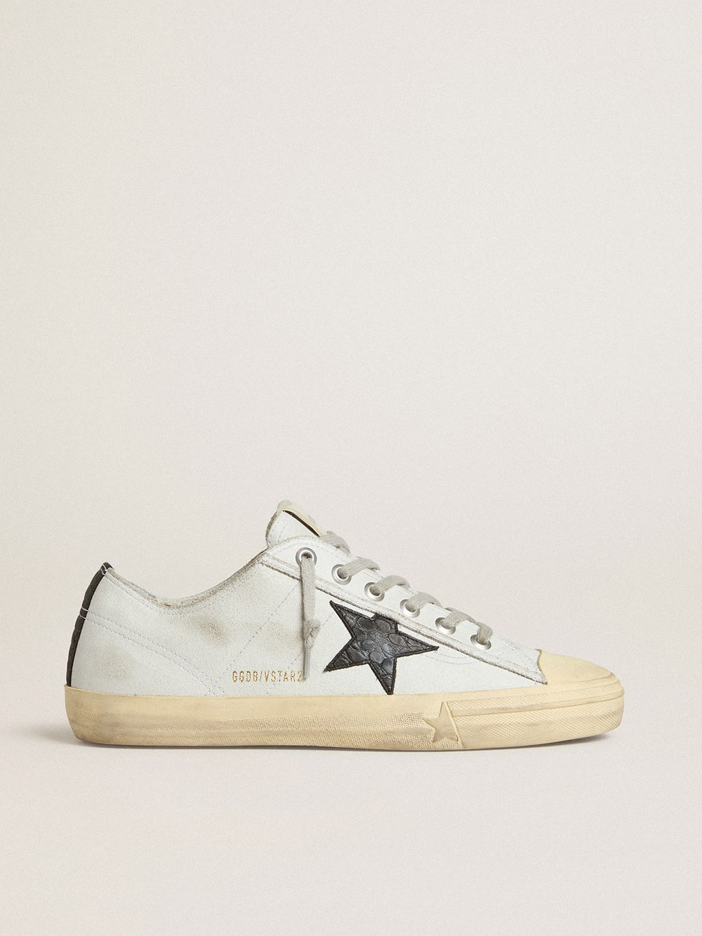 Golden Goose V-Star in leather with black crocodile-print leather star and heel tab