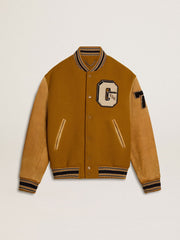 Golden Goose Ochre yellow wool bomber jacket with leather sleeves