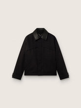 Golden Goose Men's short padded jacket in black cotton with leather collar