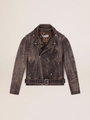 Golden Goose Men’s black leather biker jacket | Golden Goose