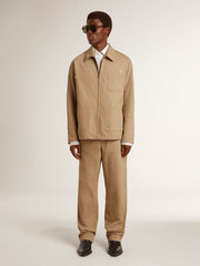 Golden Goose Men's beige jacket with floral embroidery and full zip