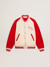 Golden Goose Bomber jacket in worn white and red with embroidery