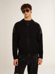 Golden Goose Men's black merino wool jacket with leather patches