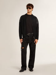 Golden Goose Men's black merino wool jacket with leather patches