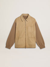 Golden Goose Men's jacket in travertine-colored nubuck leather with wool-blend sleeves and back