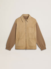 Golden Goose Men's jacket in travertine-colored nubuck leather with wool-blend sleeves and back