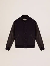 Golden Goose Men’s bomber jacker in blue wool and black leather | Golden Goose