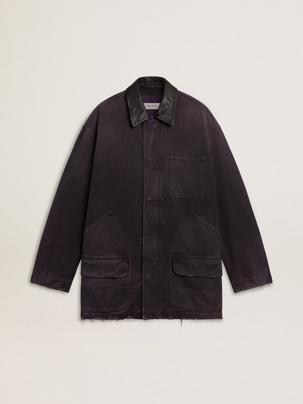 Golden Goose Men's denim jacket with distressed details and leather collar