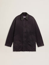 Golden Goose Men's denim jacket with distressed details and leather collar