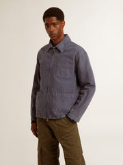 Golden Goose Men's blue jacket in denim cotton with distressed treatment