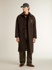 Golden Goose Men's single-breasted Journey coat in wrinkle wool blend with floral pin