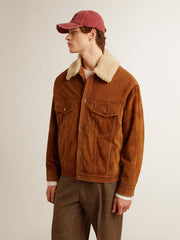 Golden Goose Men's jacket in tobacco-colored split leather with a shearling collar