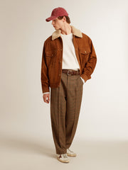 Golden Goose Men's jacket in tobacco-colored split leather with a shearling collar