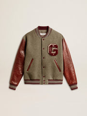 Golden Goose Bomber jacket in gray melange wool with leather sleeves