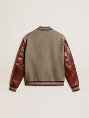 Golden Goose Bomber jacket in gray melange wool with leather sleeves