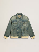 Golden Goose Men's washed denim jacket with wool blend ribbing