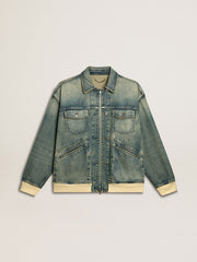 Golden Goose Men's washed denim jacket with wool blend ribbing