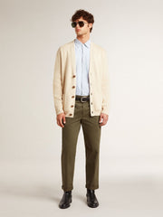 Golden Goose Men’s beige cardigan with 'Golden' lettering on the back