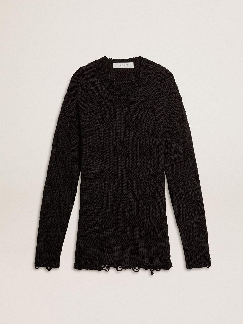 Golden Goose Men's black wool sweater with a distressed effect