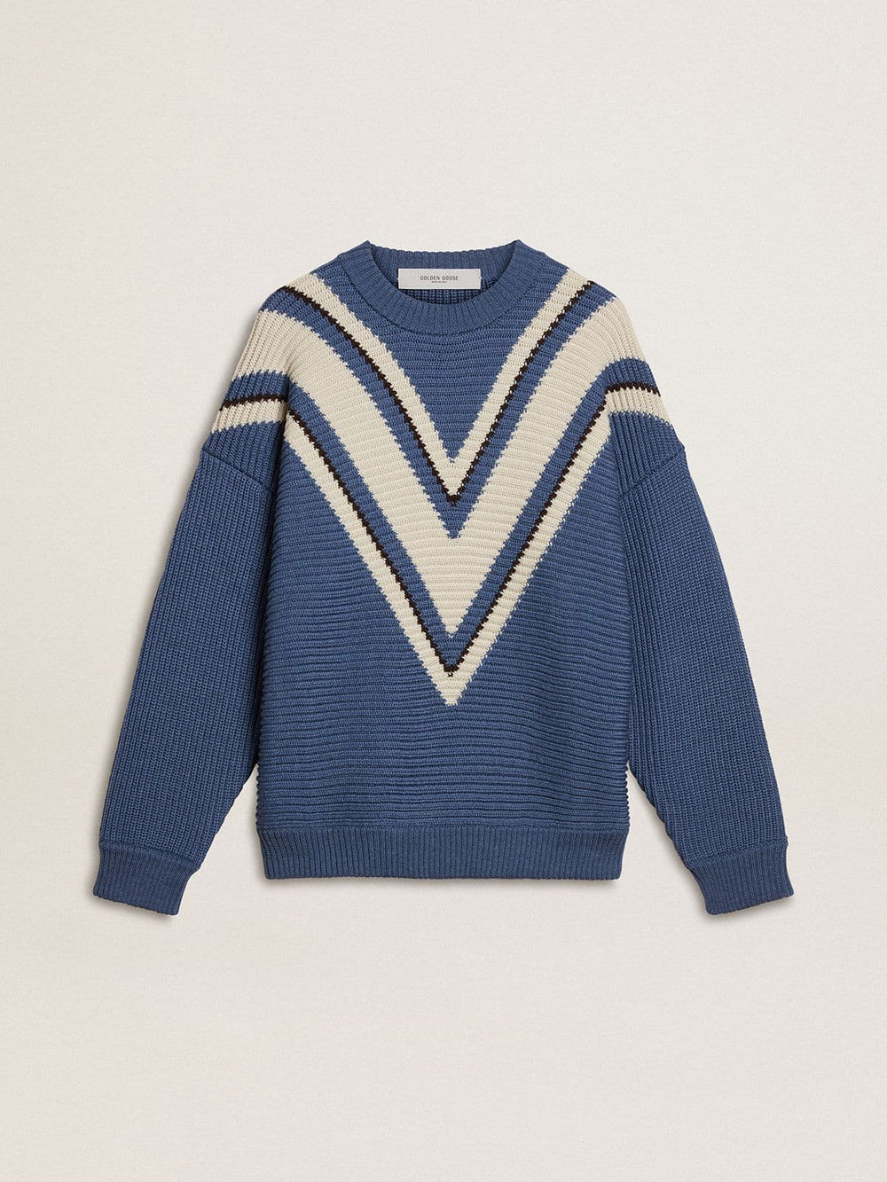 Golden Goose Men's light blue jacquard wool sweater with cream-colored pattern