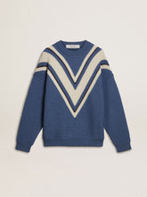 Golden Goose Men's light blue jacquard wool sweater with cream-colored pattern