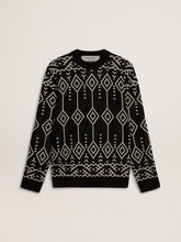 Golden Goose Men’s crew neck wool blend sweater with jacquard argyle design