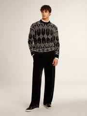 Golden Goose Men’s crew neck wool blend sweater with jacquard argyle design
