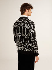 Golden Goose Men’s crew neck wool blend sweater with jacquard argyle design