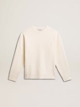 Golden Goose Men's crew-neck sweater in worn white ribbed wool