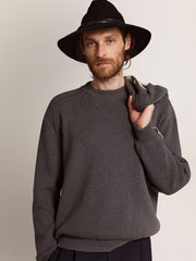 Golden Goose Men's round-neck sweater in dark gray cotton with logo on the back