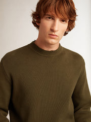 Golden Goose Men's round-neck sweater in military green cotton