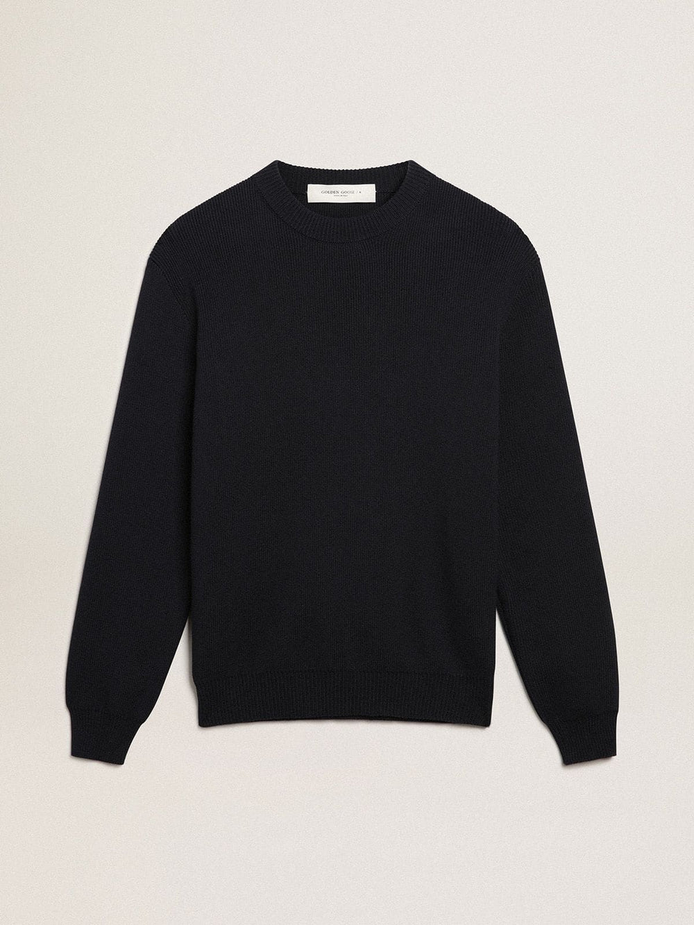 Golden Goose Men's round-neck sweater in dark blue cotton with logo