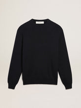 Golden Goose Men's round-neck sweater in dark blue cotton with logo