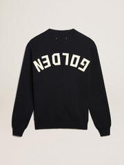 Golden Goose Men's round-neck sweater in dark blue cotton with logo